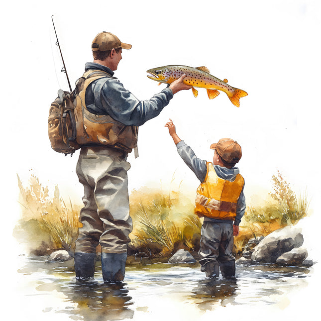 father son fishing quilt panel