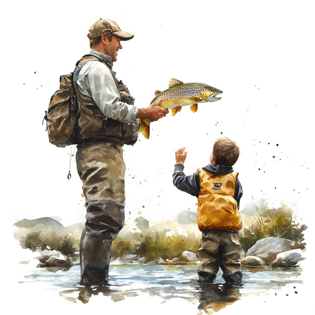 father son fishing quilt panel