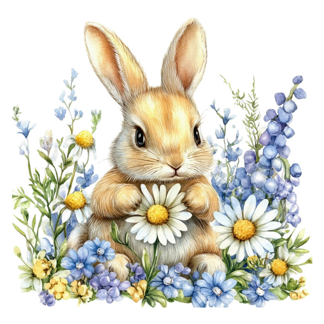 rabbit surrounded by flowers quilt block