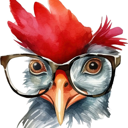 rooster wearing glasses fabric panel