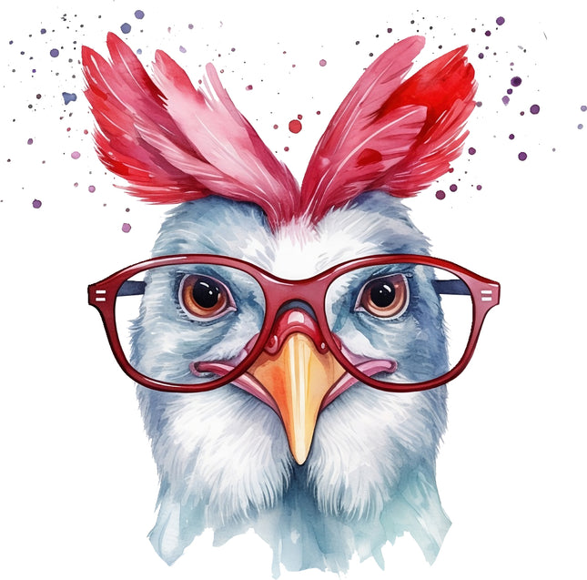 Cartoon chicken with red glasses fabric panel