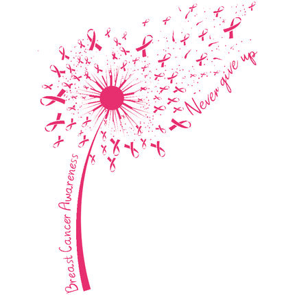 Pink dandelion with breast cancer awareness ribbons fabric panel