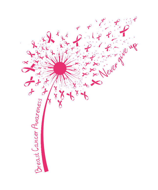 Pink dandelion with breast cancer awareness ribbons fabric panel