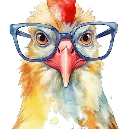 Colorful chicken wearing glasses fabric panel