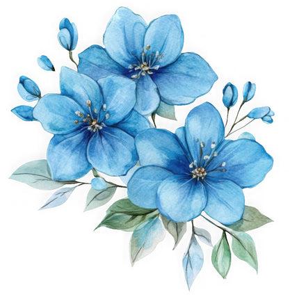 Blue flowers cotton quilt panel