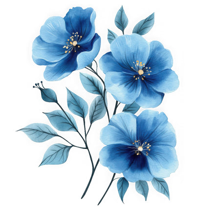 Blue flowers cotton quilt panel