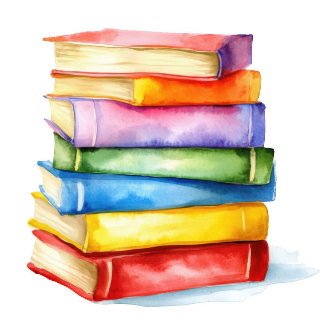 Stack of colorful books fabric panel