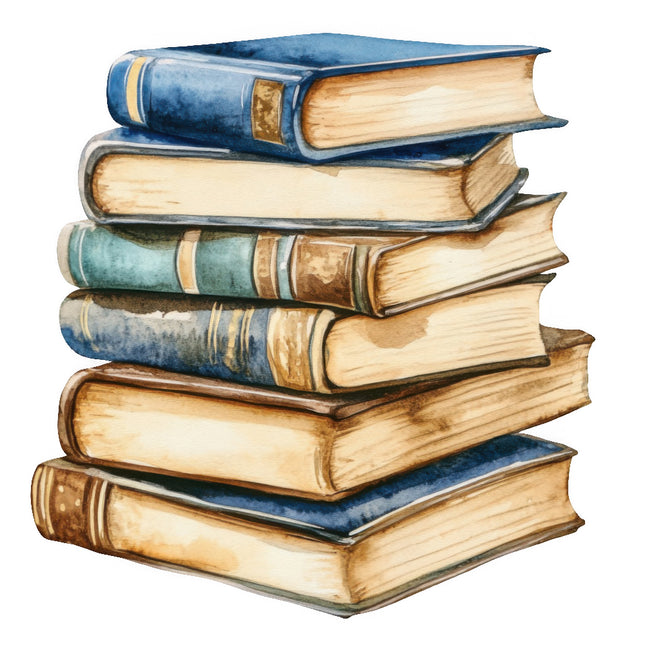 Stack of books cotton quilt fabric panel