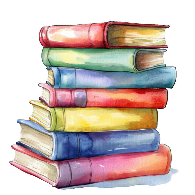 Stack of books cotton quilt fabric panel