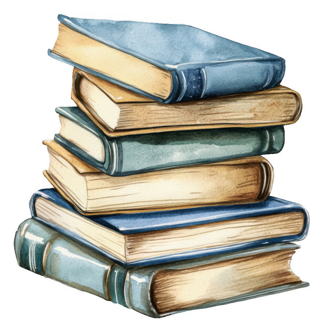 Stack of books cotton quilt fabric panel