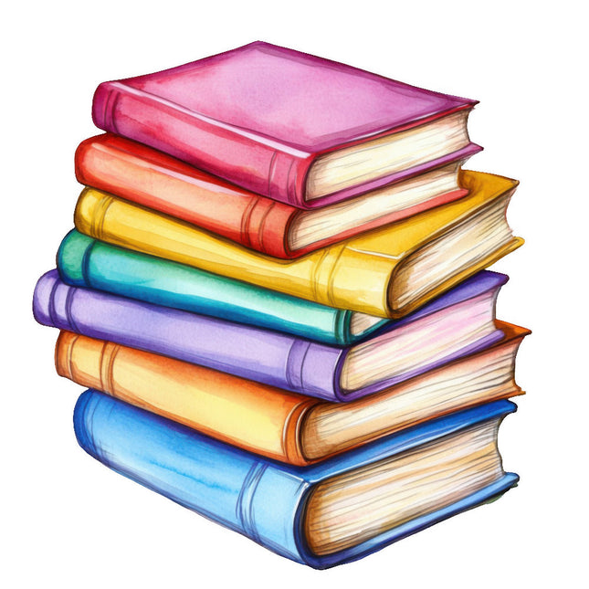 Stack of colorful books cotton quilt block