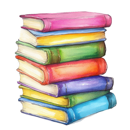 Stack of colorful books cotton quilt block