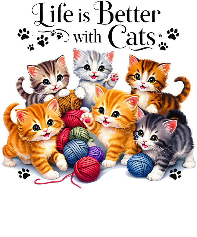 kittens playing with yarn fabric panel