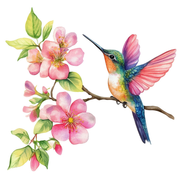 floral hummingbird fabric panel