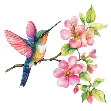 Colorful hummingbird fabric panel
