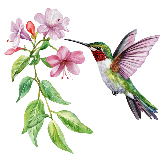 floral hummingbird fabric panel