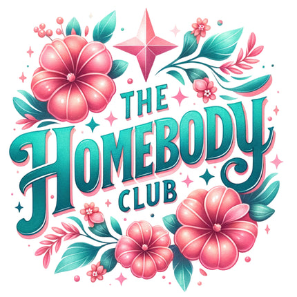 'The Homebody Club' with pink and teal flowers fabric panel