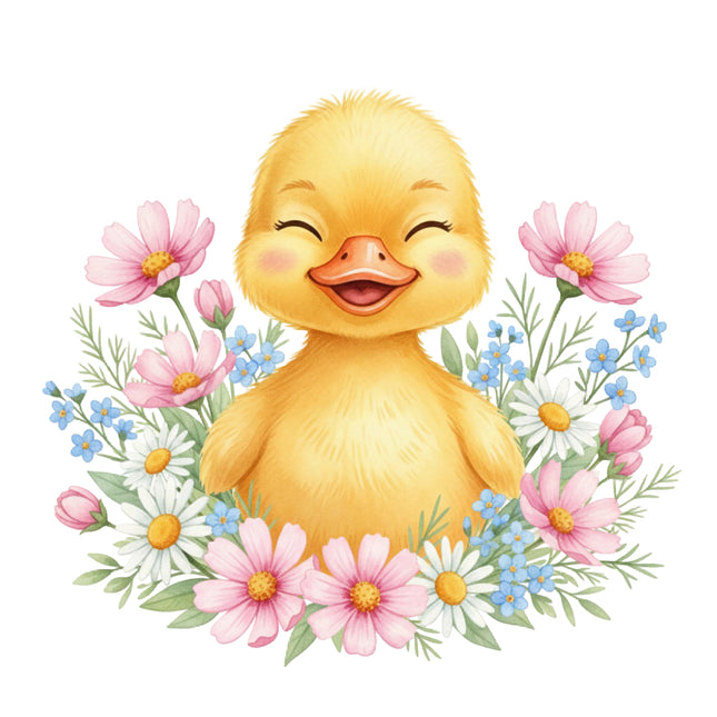 duck surrounded by flowers quilt block