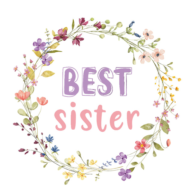 Floral wreath with 'BEST sister' fabric panel
