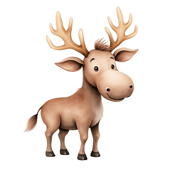 Cartoon moose with large antlers quilt panel