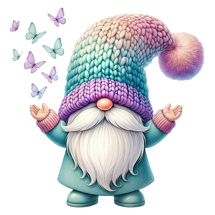 Colorful gnome with a knitted hat fabric panel