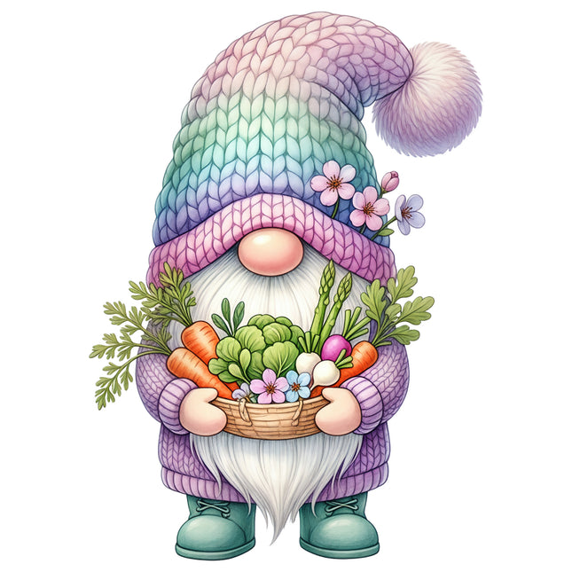 Colorful gardening gnome cotton quilt block