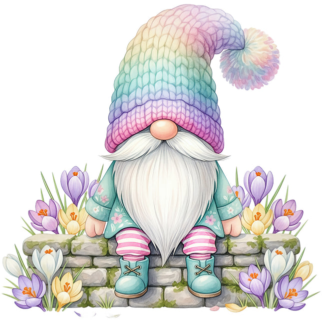 Colorful spring floral gnome cotton quilt block