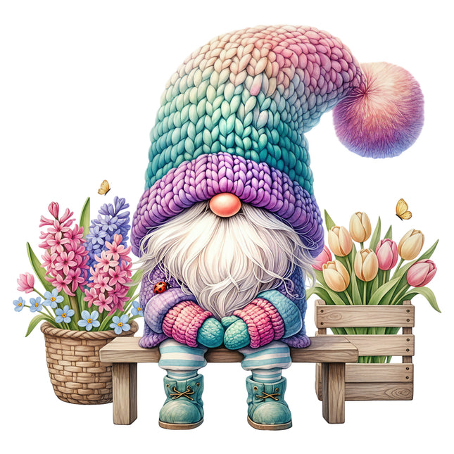 Colorful spring floral gnome cotton quilt block