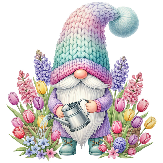 Colorful spring floral gnome cotton quilt block