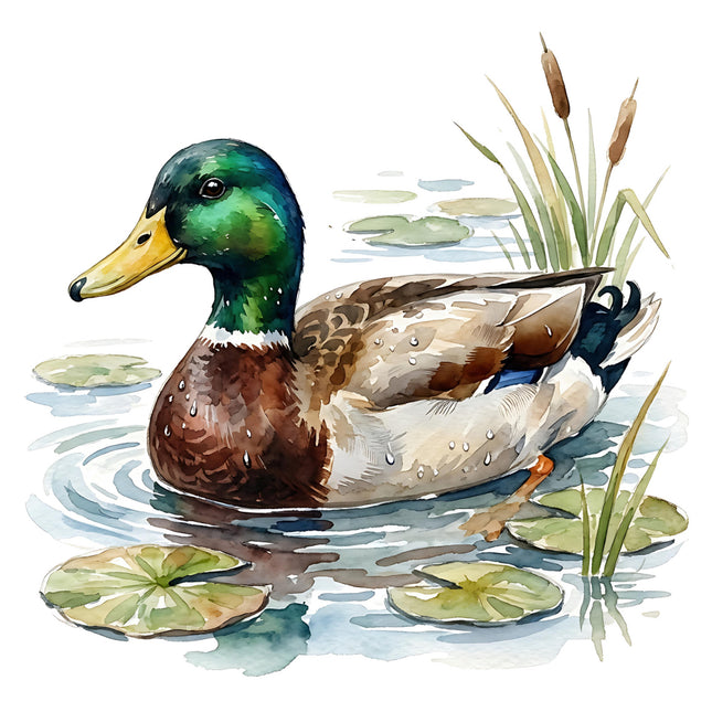 duck on water with lily pads fabric panel