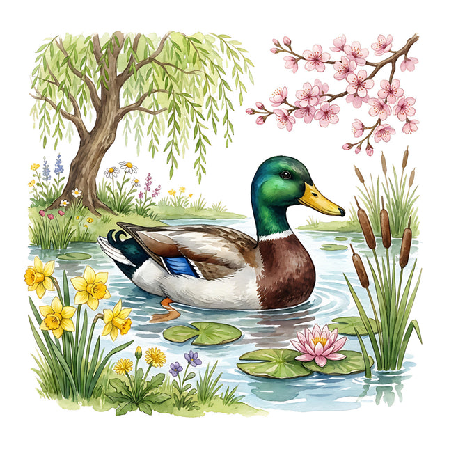duck in pond fabric panel