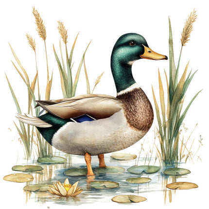duck in pond fabric panel