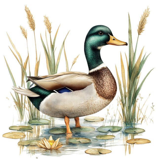duck in pond fabric panel