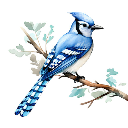 Blue jay bird on a branch quilt block