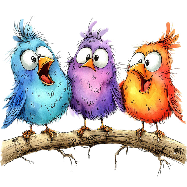 cartoon birds sitting on a branch quilt block