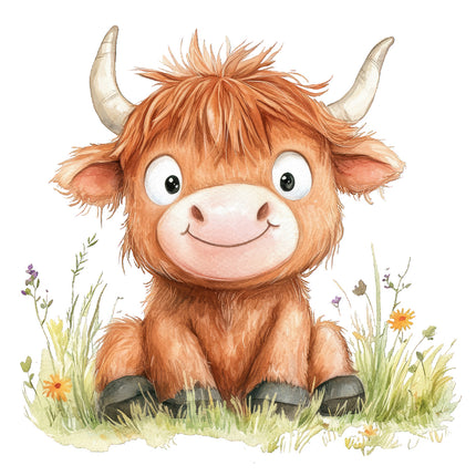 Cartoon highland cow fabric panel