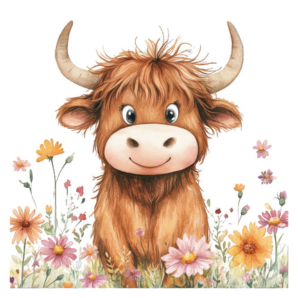 Cartoon highland cow fabric panel