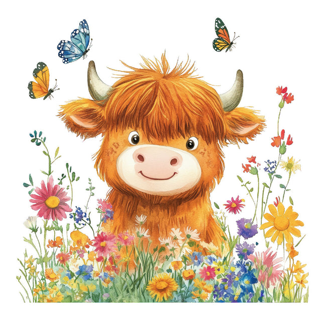 Cartoon highland cow fabric panel
