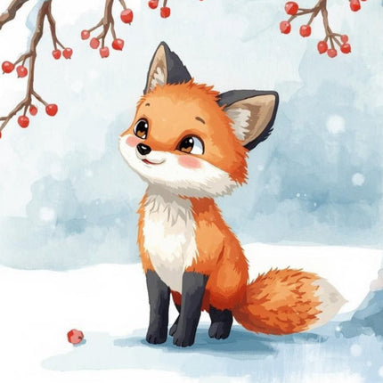 Cartoon fox IN SNOW FABRIC PANEL