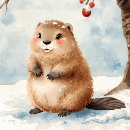 Groundhog standing in the snow quilt block