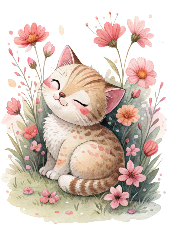floral cat quilt block