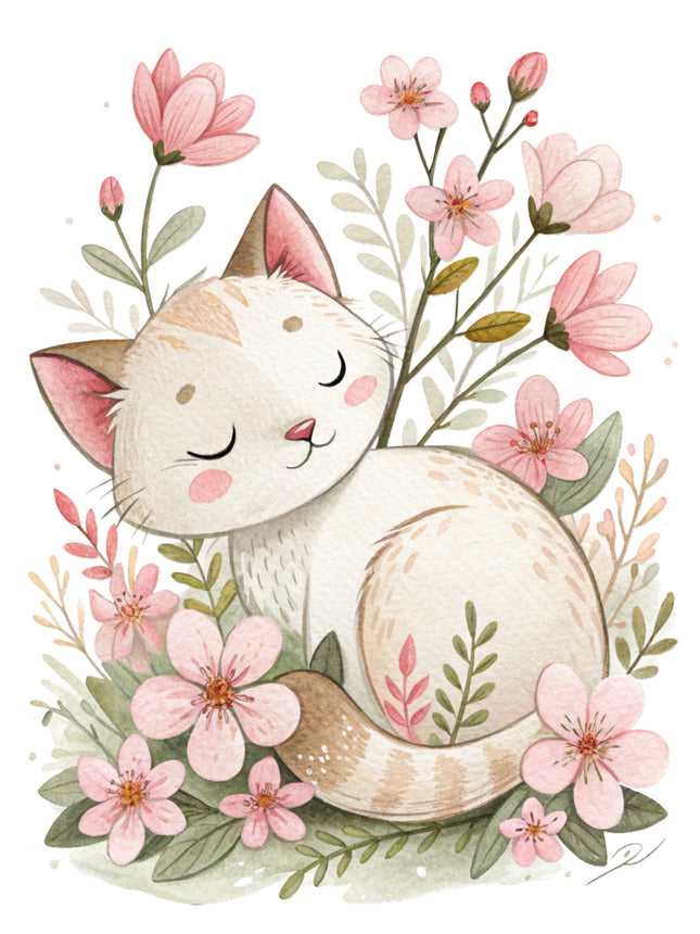 floral cat quilt block