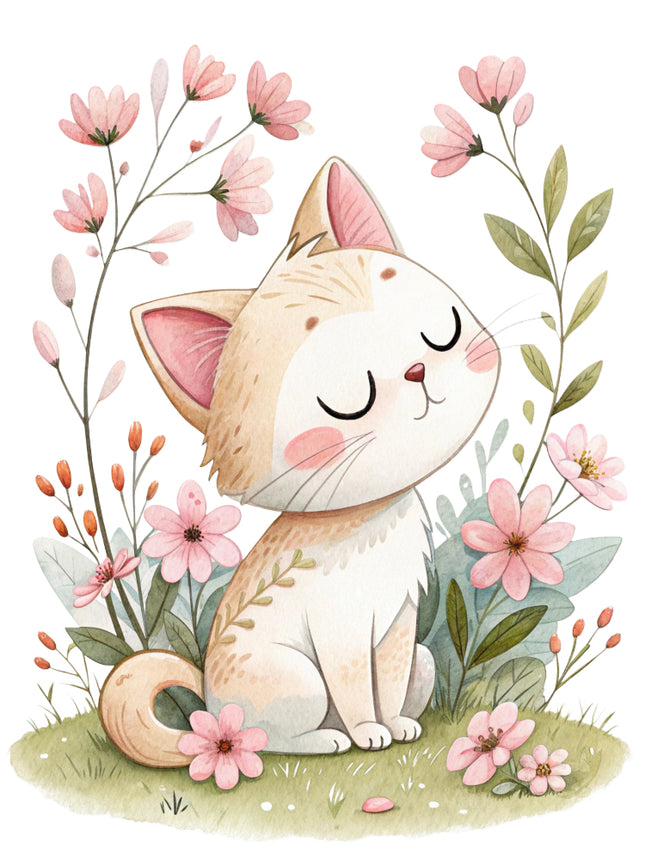 floral cat quilt block