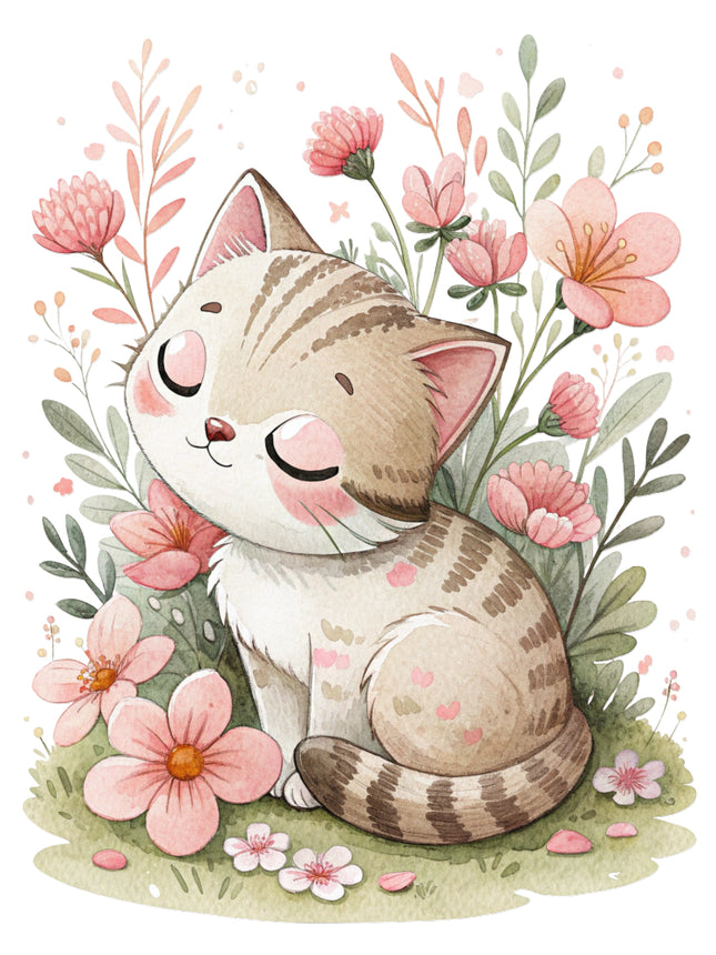 floral cat quilt block
