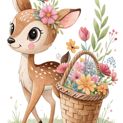 deer with a basket of flowers quilt block