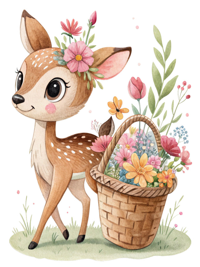 deer with a basket of flowers quilt block