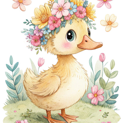 duckling with flowers fabric panel