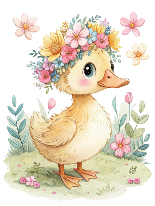 duckling with flowers fabric panel