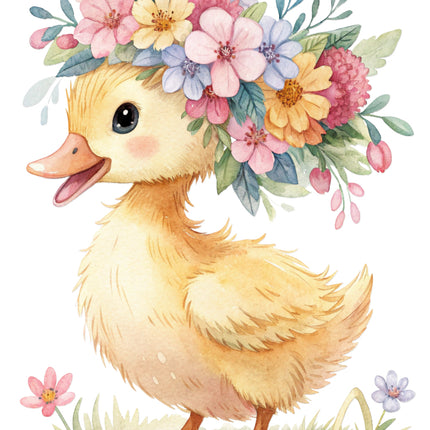 duckling with flowers fabric panel