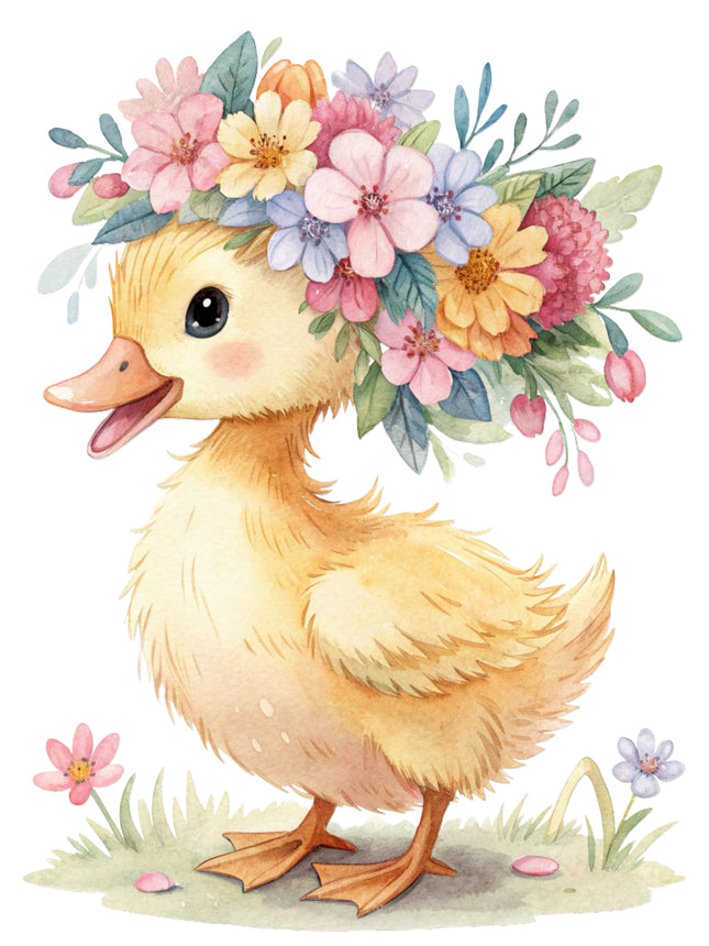 duckling with flowers fabric panel